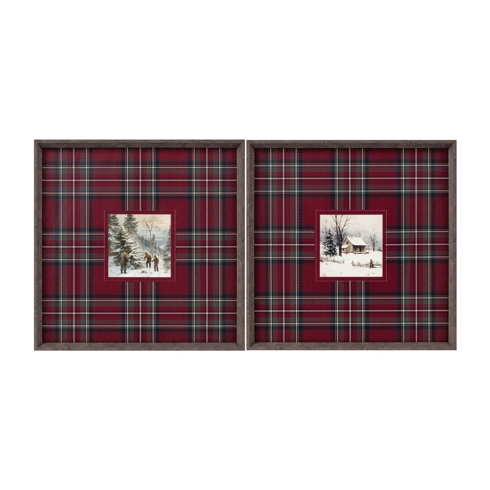 My Texas House Christmas Cabin Plaid Framed Holiday Wall Art 20x20, New in Box